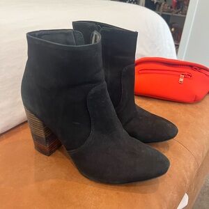 Anthropologie Black multi color stacked Heeled Boots